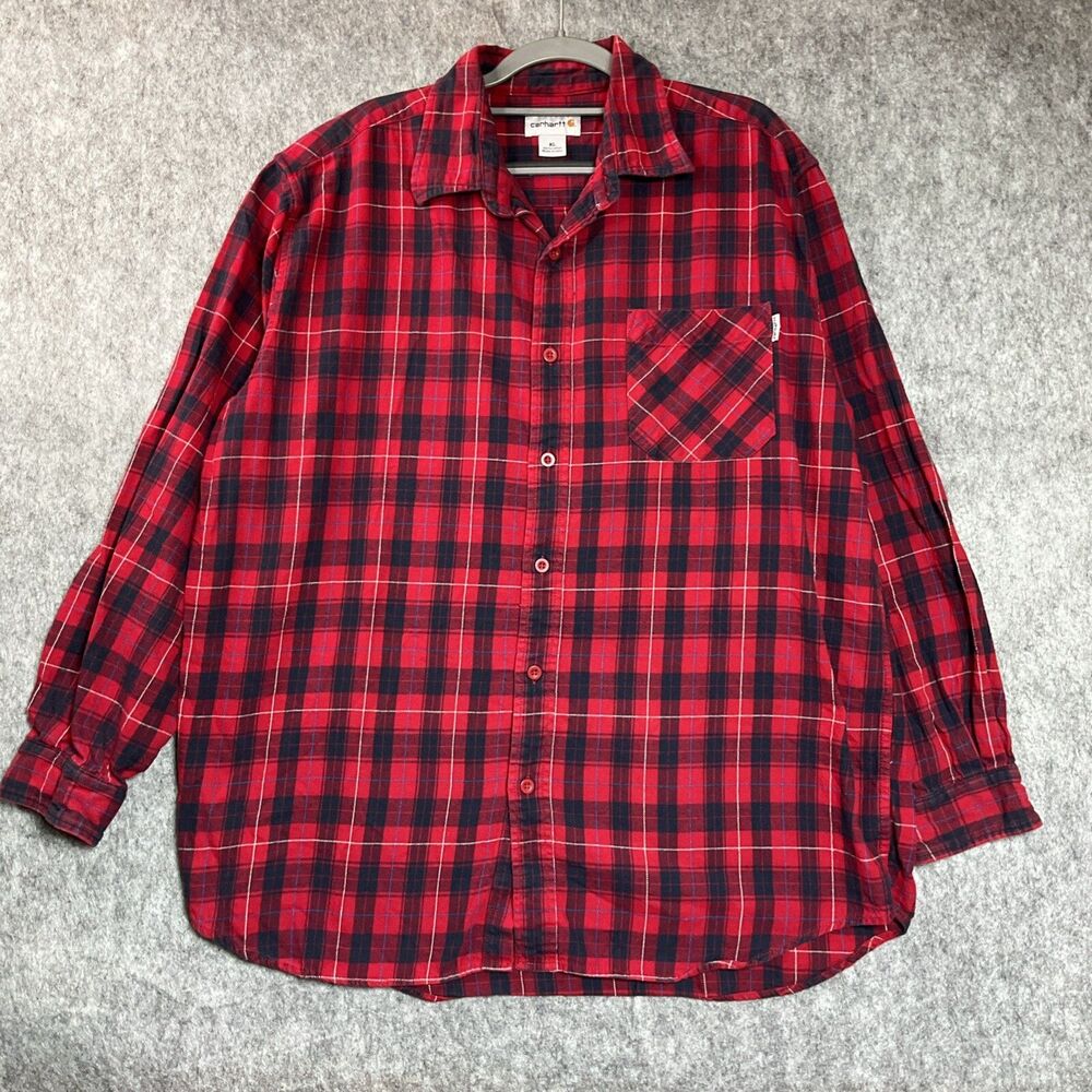 Carhartt Shirt Mens XL Red Plaid Long Sleeve Button Up Outdoor Work Chore Casual